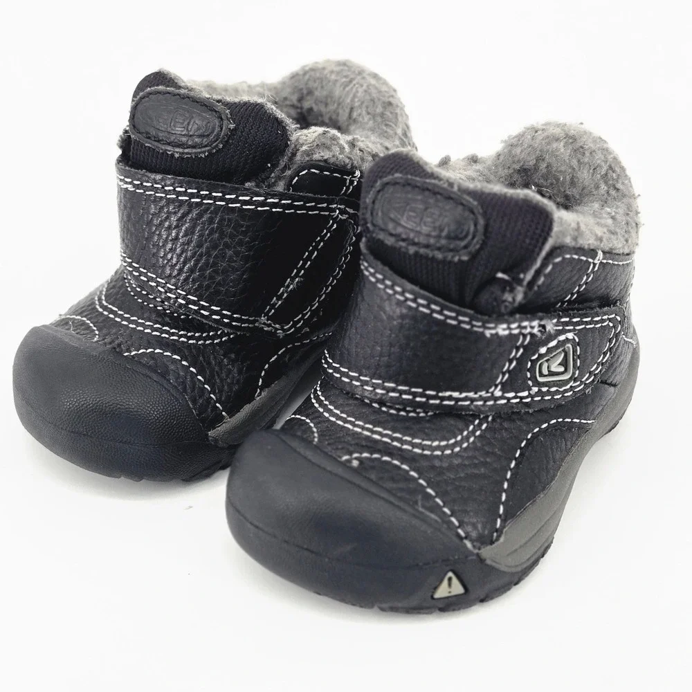KEEN Kids Kootenay Black Leather Fleece Lined Winter Booties Shoes SZ 4 Toddler